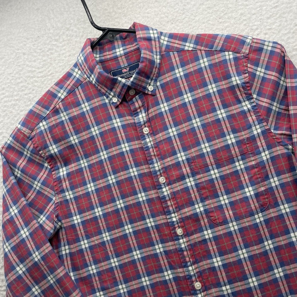 Vineyard Vines Murray Shirt Mens Medium M Classic Fit Red Blue Plaid Long Sleeve